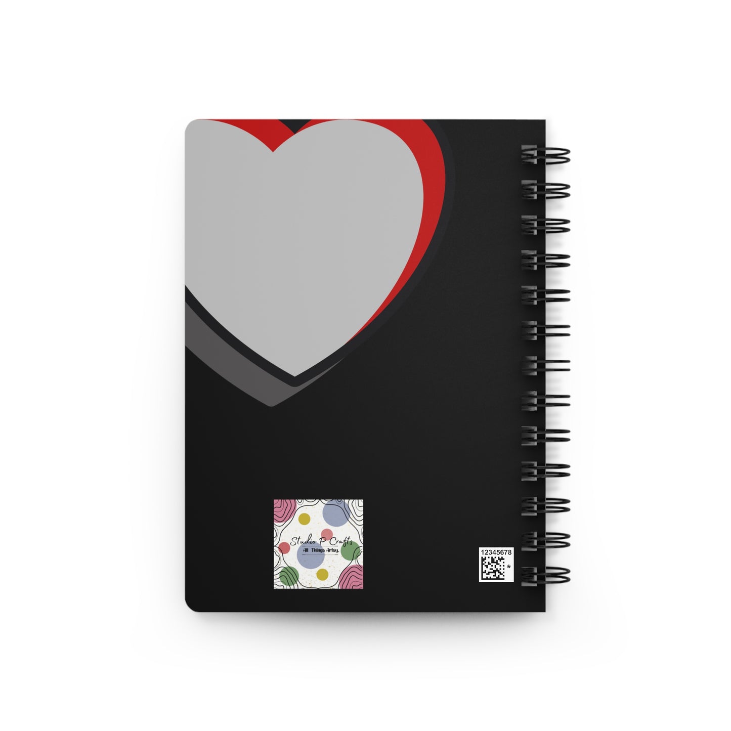 Heart 2 Heart Notebook, Black Colored Notebook, Black Notebook, Heart Design Notebook, Designer Notebook, College Student Notebook, School Notebook, Spiral Bound Journal