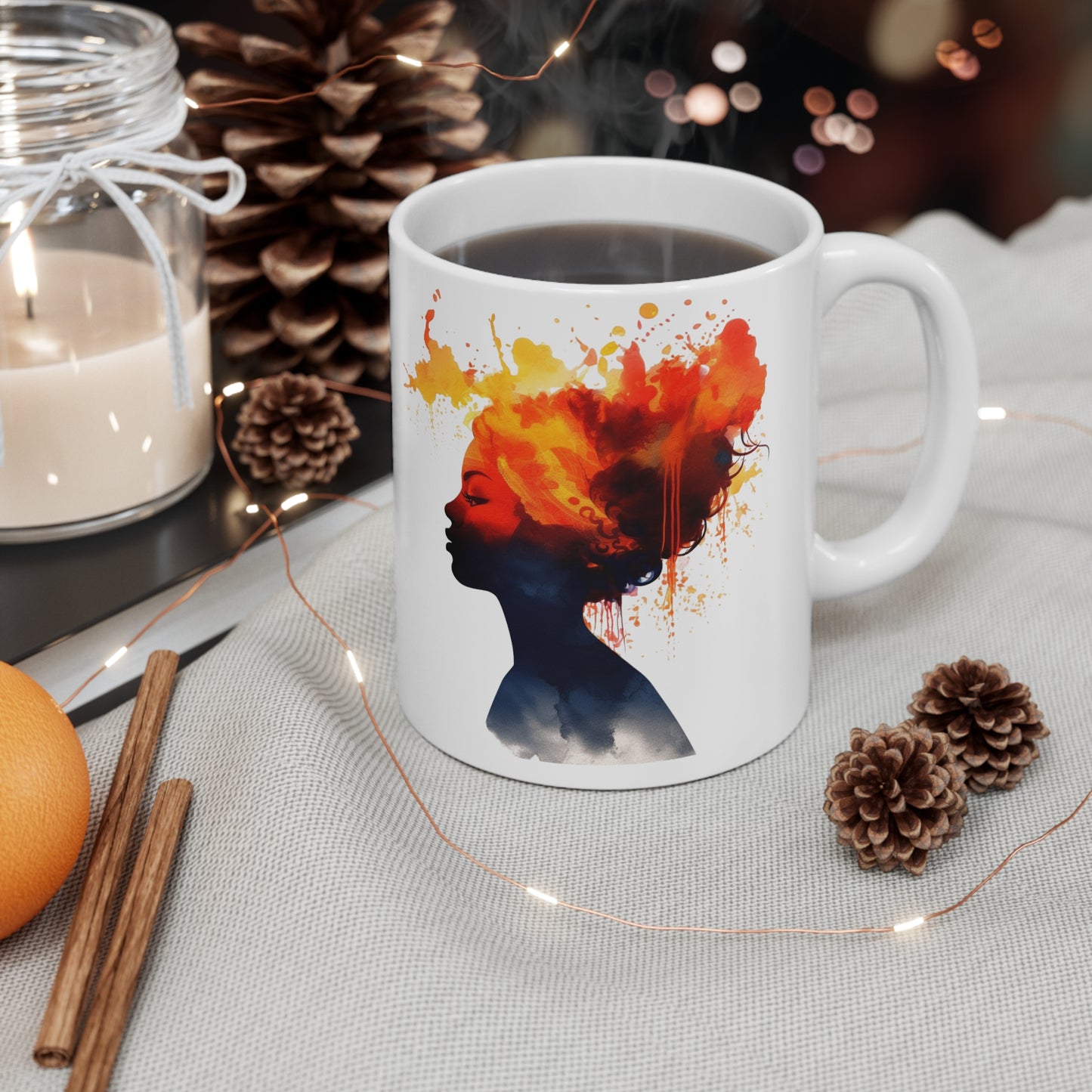 Fiery Gal Coffee Mug, Colorful Coffee Mug, Coffee Lover Mug, Black Woman Coffee Mug, Gift for Friend. Coffee Mug, Accent Ceramic Mug 11oz