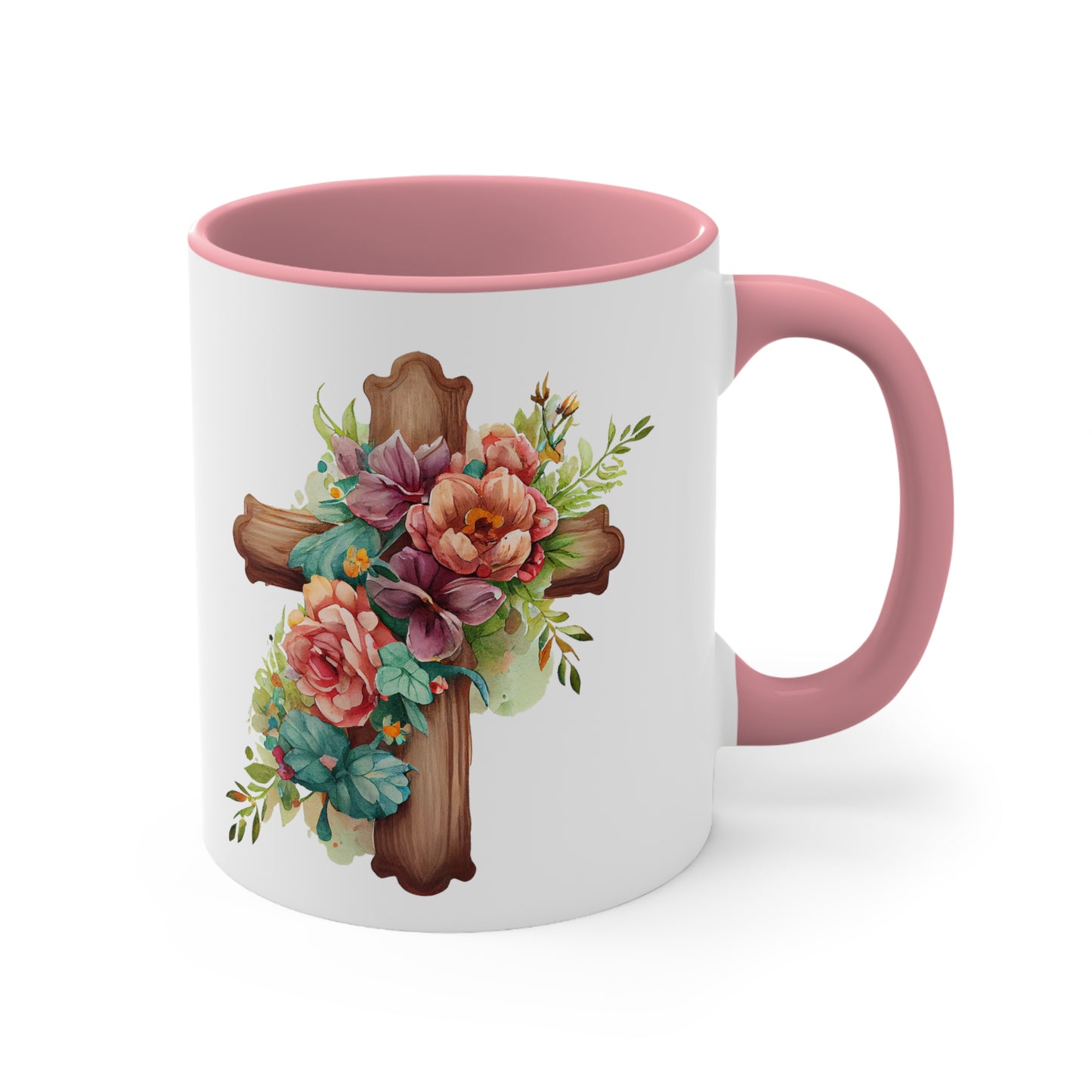 Cross Coffee Mug, Christian Coffee Mugs, Gifts for Friend, Pink Coffee Mug, Coffee Lovers Mug, Accent Coffee Mug, 11oz