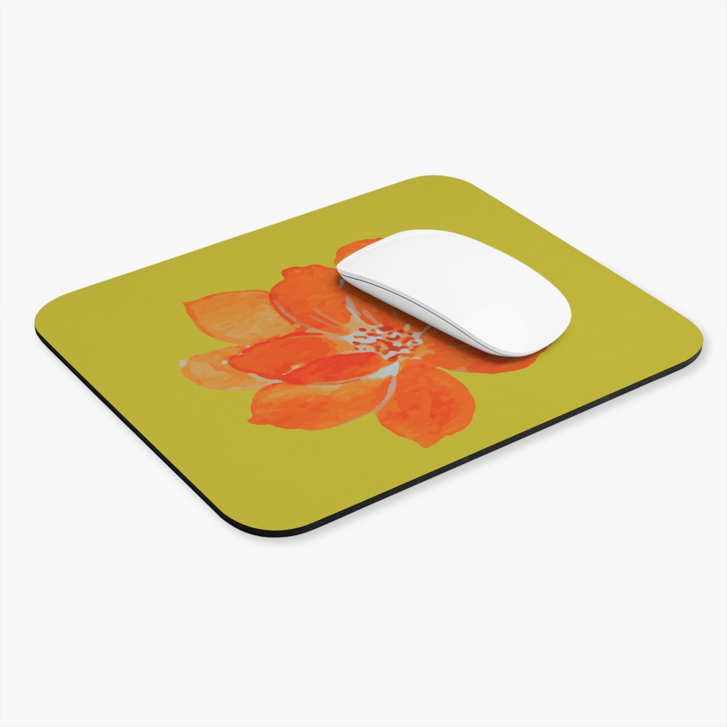 Orange Flower Mouse Pad, Yellow Mouse Pad, Flower Design Pad, Computer Mouse Pad, Laptop Mouse Pad (Rectangle)