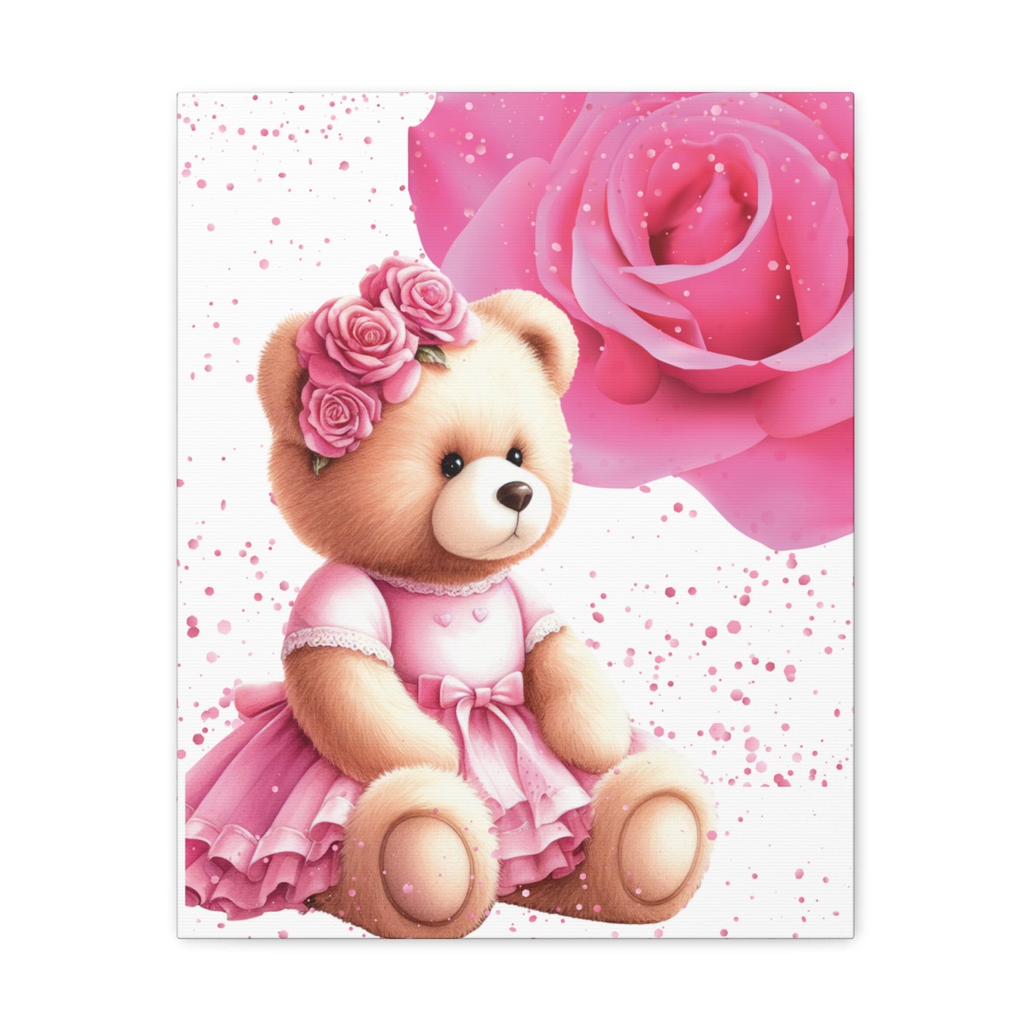 Rosie Pink Teddy Bear, Balloon Canvas Gallery Wraps, Wall Decor, Home Decor, Office Decor, Room Decor