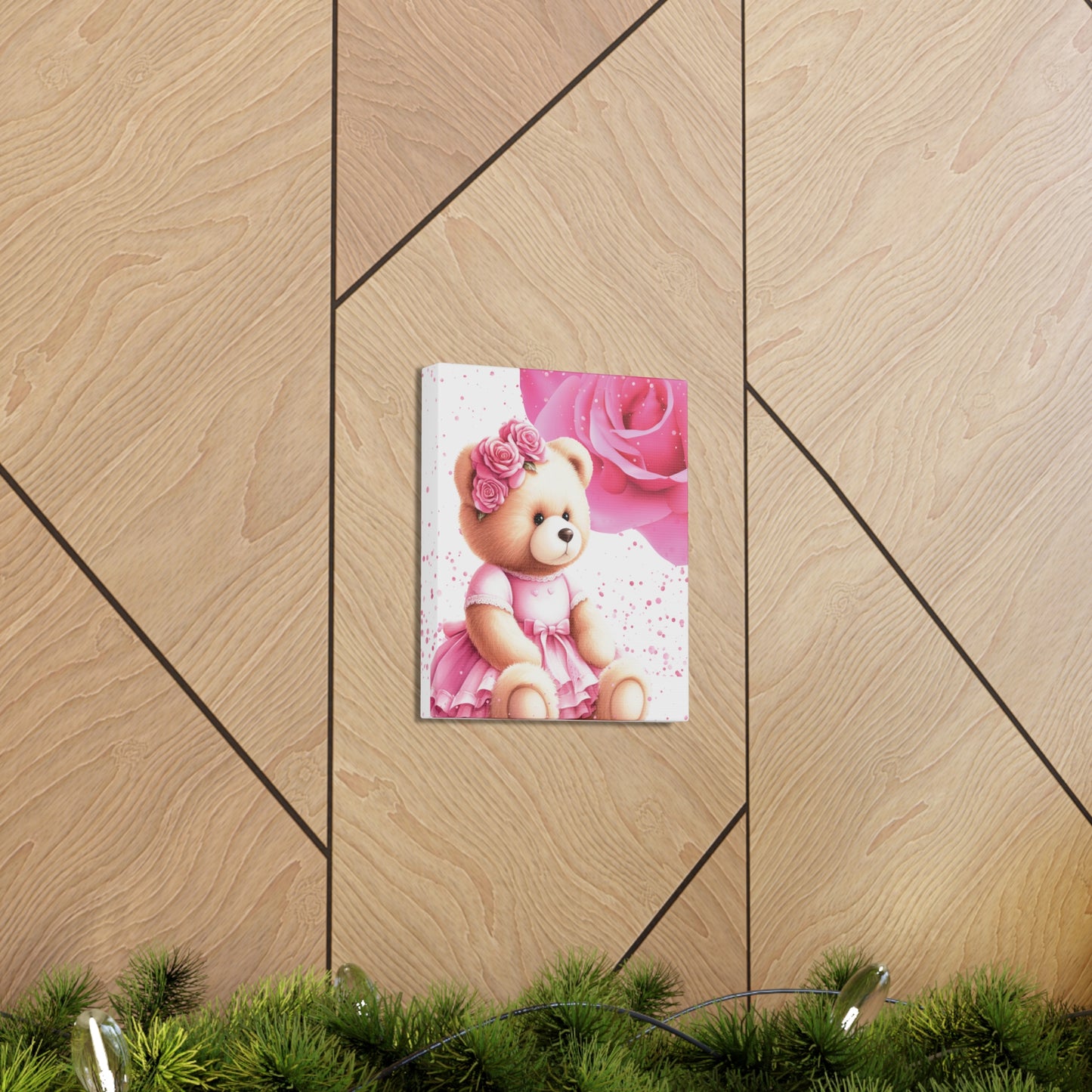 Rosie Pink Teddy Bear, Balloon Canvas Gallery Wraps, Wall Decor, Home Decor, Office Decor, Room Decor