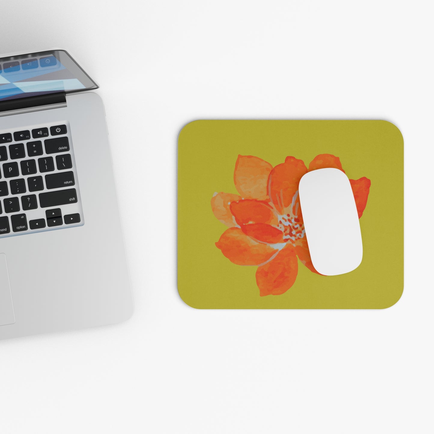 Orange Flower Mouse Pad, Yellow Mouse Pad, Flower Design Pad, Computer Mouse Pad, Laptop Mouse Pad (Rectangle)